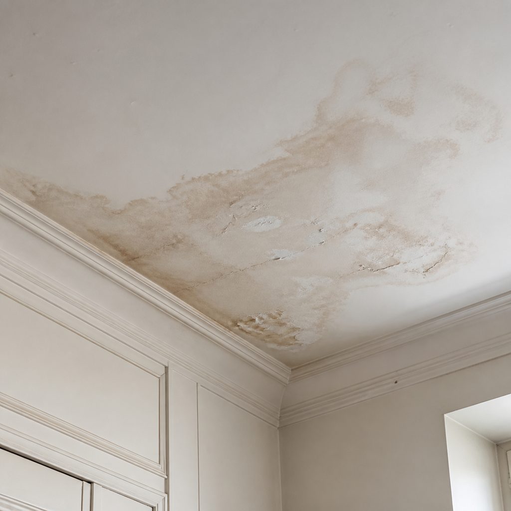 Trace d'infiltration d'eau au plafond d'un appartement