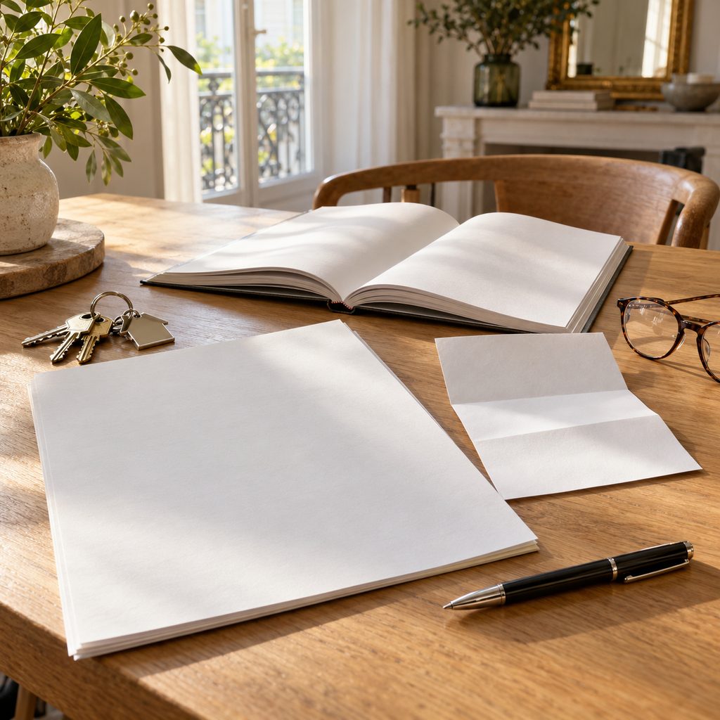 Conditions générales d'un contrat habitation, trousseau de clés et stylo posés sur une table