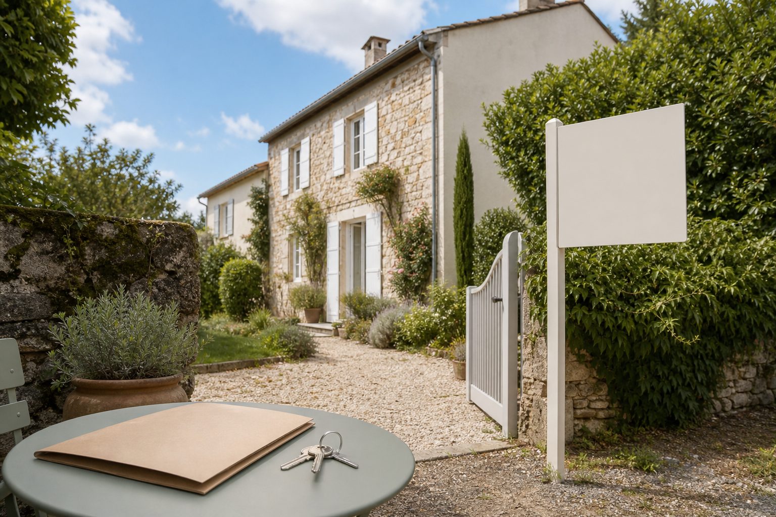 Maison individuelle française mise en vente, dossier de diagnostics posé sur la table de l'entrée